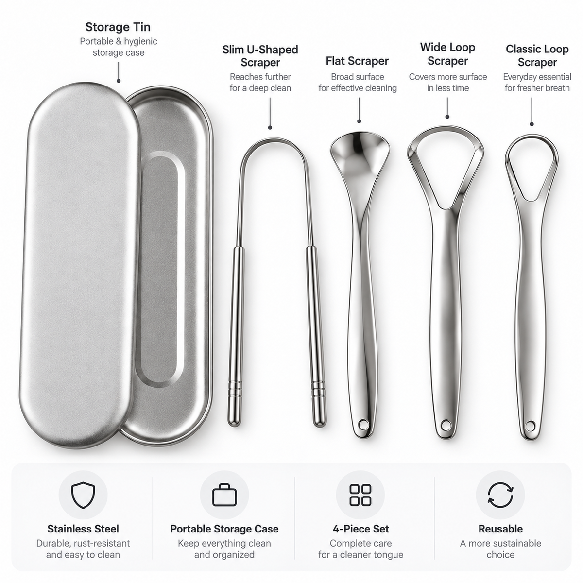 Multi-Style Tongue Scraper & Cleaning Tool Set